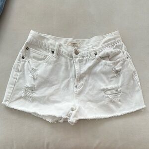 Women's White Distressed Denim Shorts